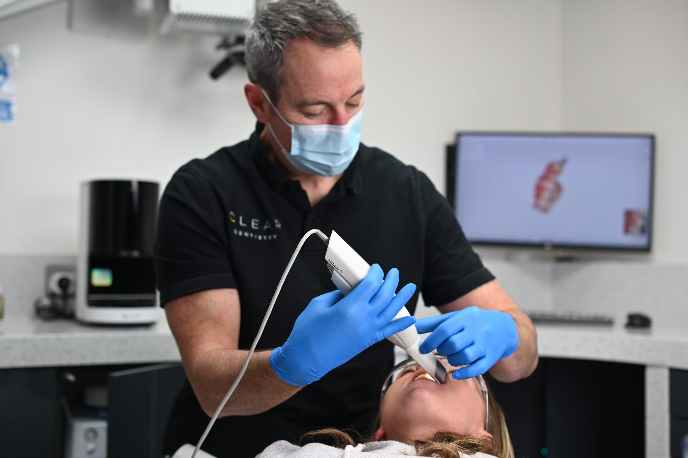 Close-up of an iTero intraoral scan in progress